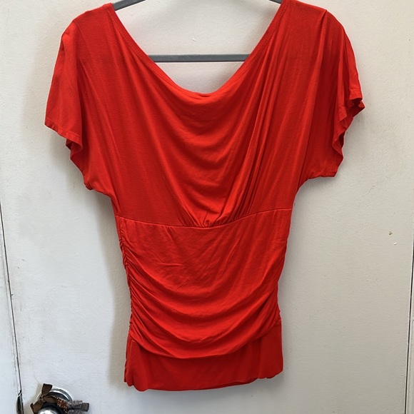 Ing Red Draped Short Sleeve Blouse - Picture 7 of 13